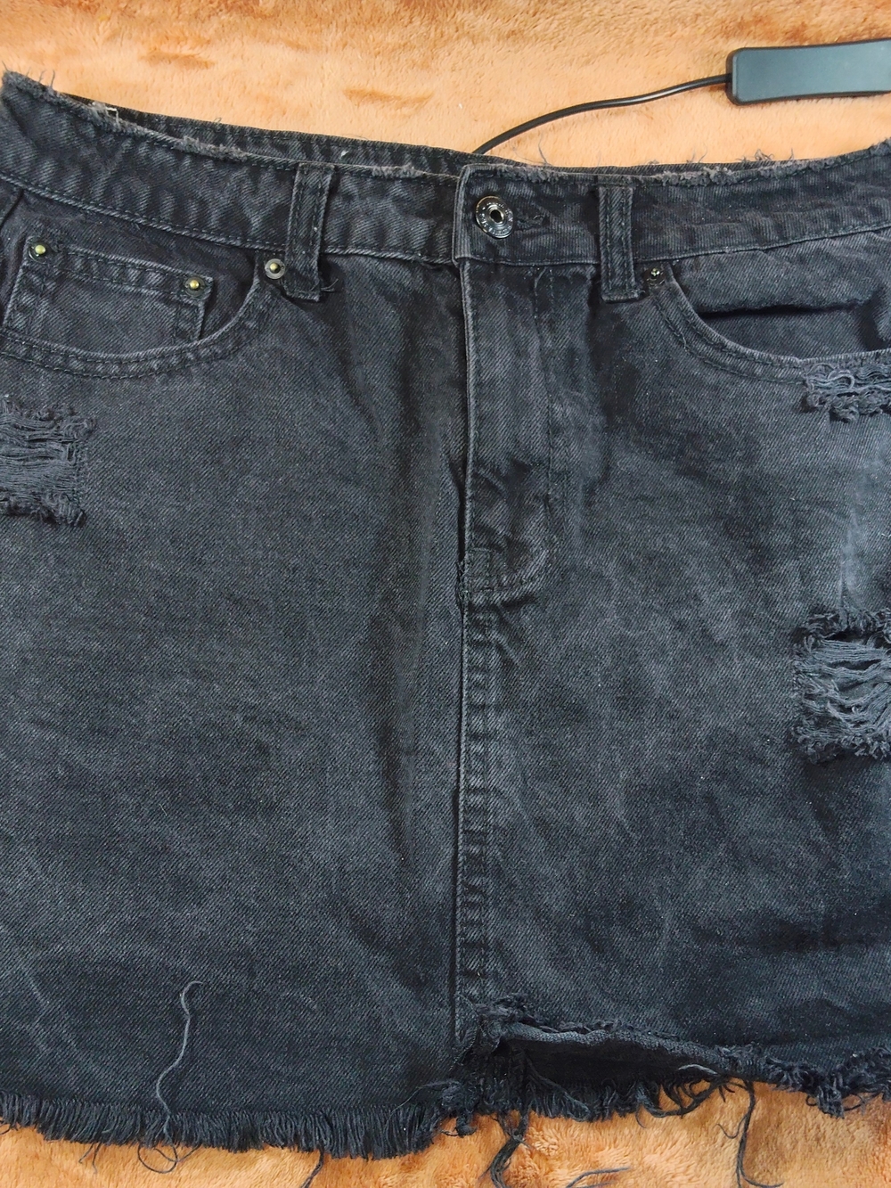 Vanilla Star Distressed Black Denim Mini Skirt